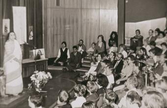 Shri Mataji speaking to an audience on Spirituality