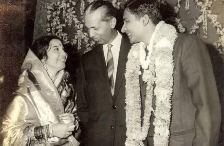 Shri Mataji, Sir CP and son-in-law Prabhat at Prabhat and Kalpana's wedding